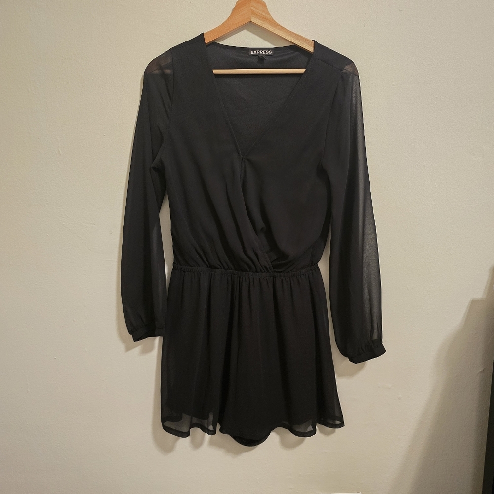 Express Black Romper With Sheer Long Sleeves